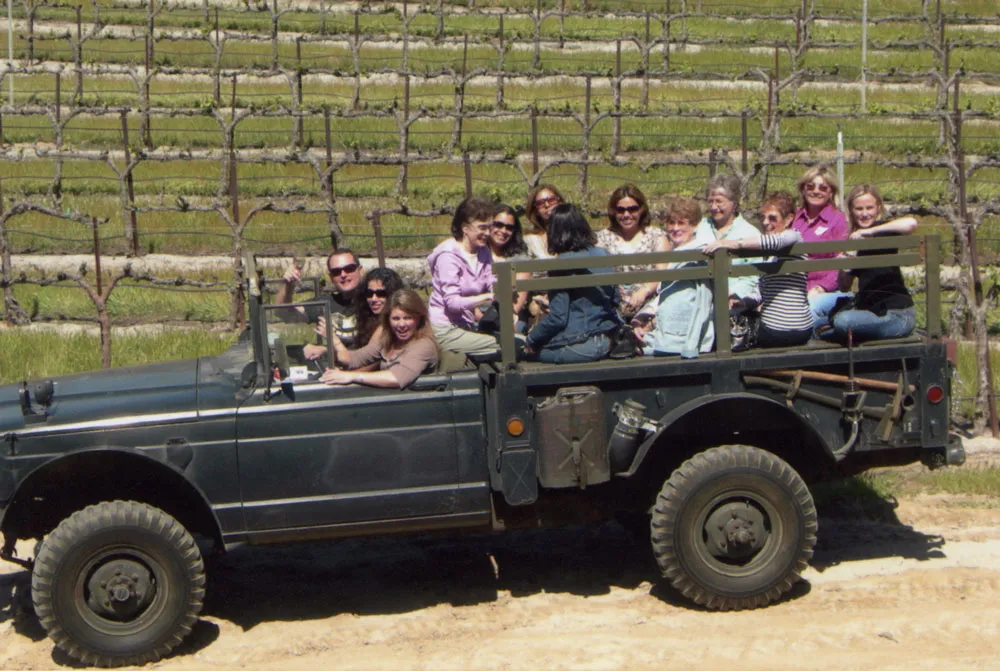 Wine Tour in Jeep M715 in the Steinbeck Vineyards, circa 1970.